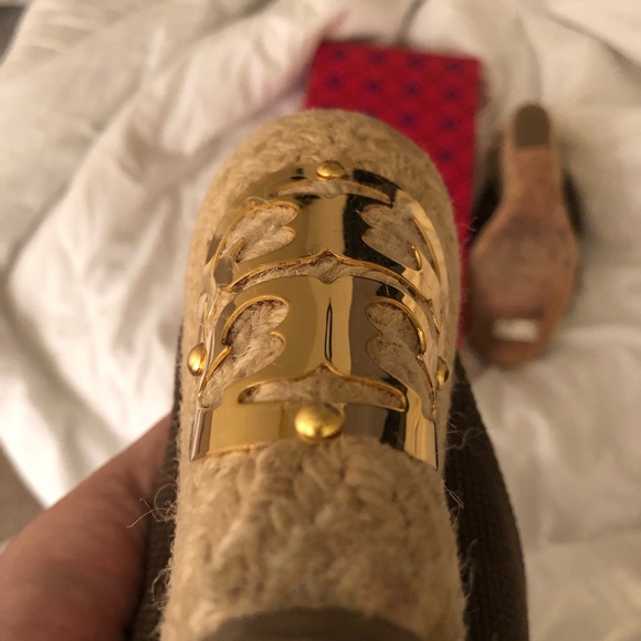 Tory Burch Kristen Brown Fabric Espadrille Wedges - Picture 3 of 6